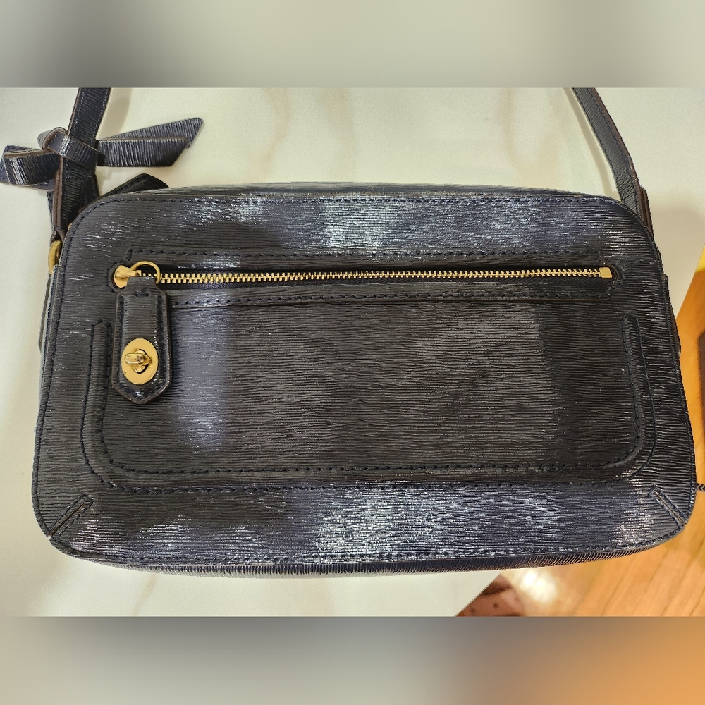 *** SOLD ***Coach  navy saffiano leather crossbody bag with gold hardware.